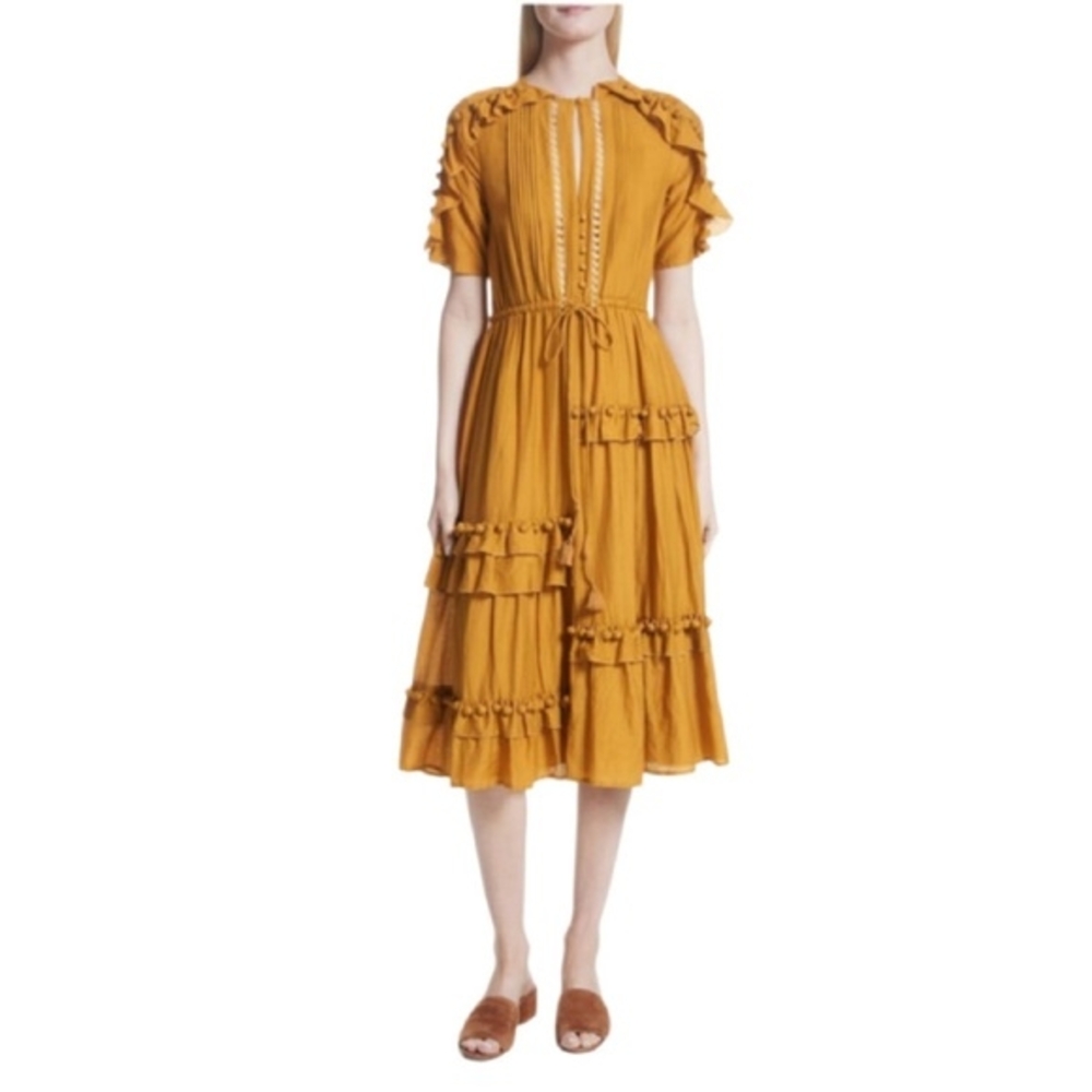 *NEW Sea New York Mustard Midi Dress with Ruffles